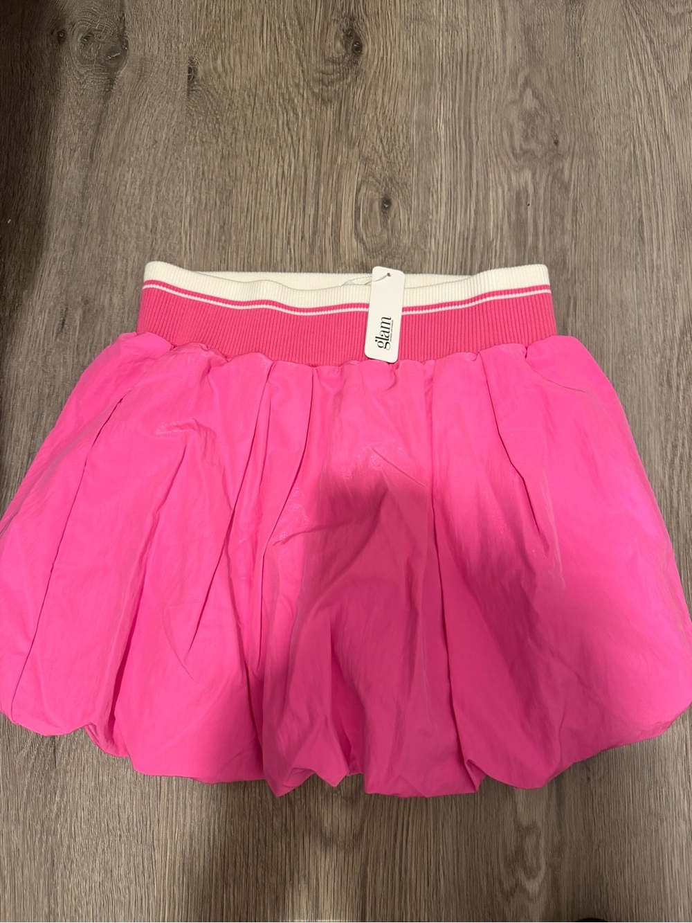 glam Hot Pink Bubble Skort with Striped Ribbed Waistband. NWT